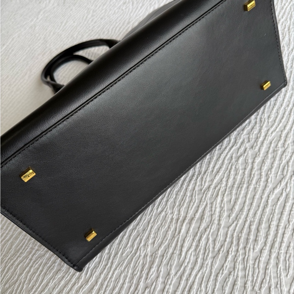 The Row Margaux Inspired Black Leather Drawstring Pouch with Gold Accents - Picture 13 of 14